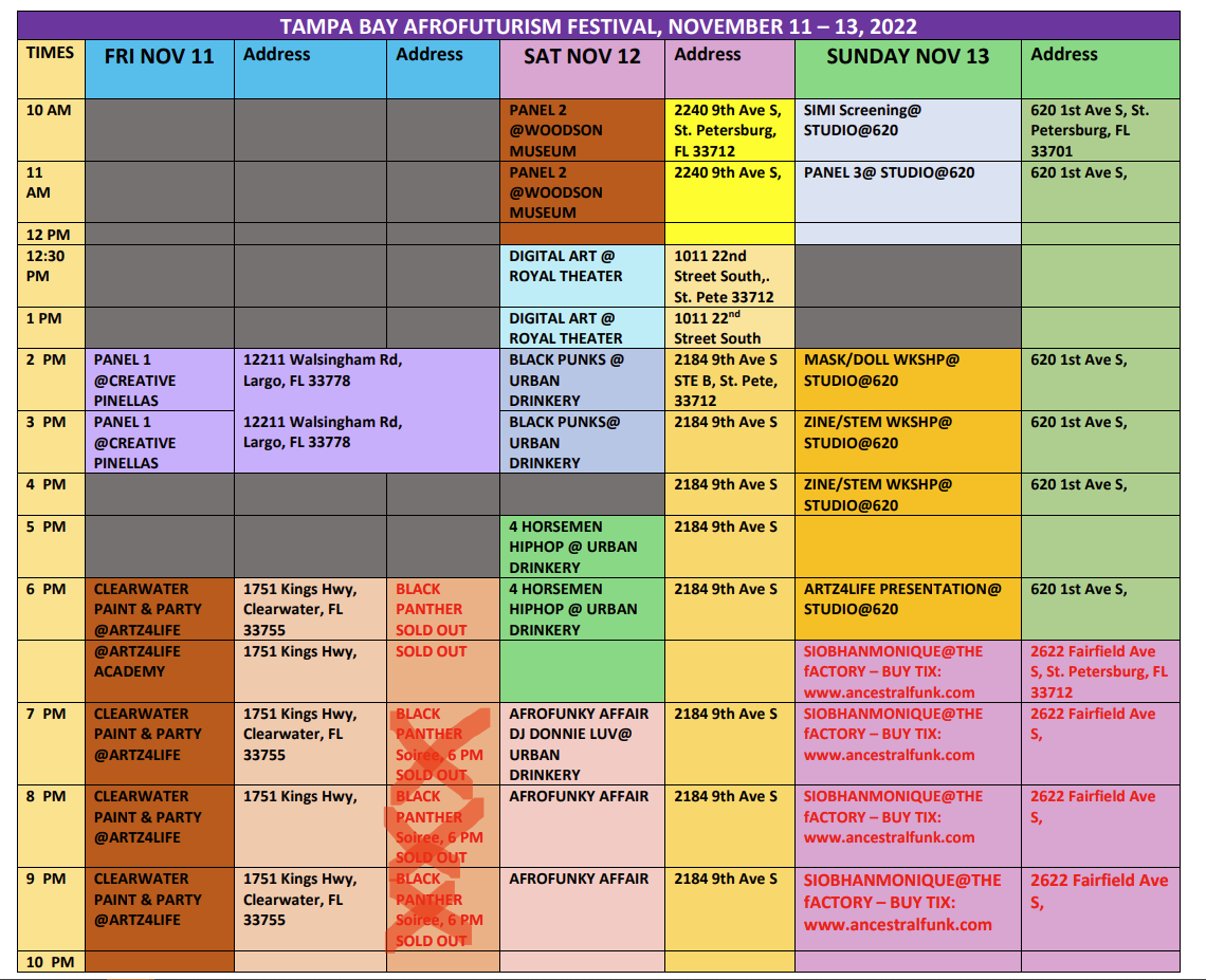 Festival Schedule & FAQ - Tampa Bay Afrofuturism Festival